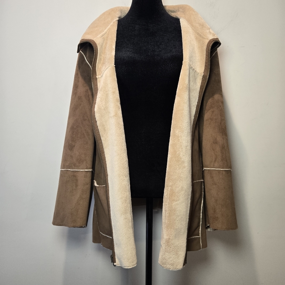 St John's Bay Jacket Coat XL Women's Y2k Faux Suede Fur Lined Full Zip 90s